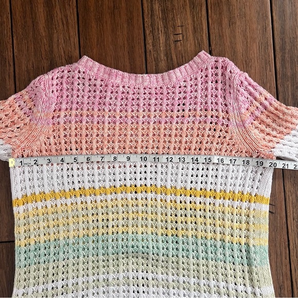 Talbots 100% Cotton Open Knit Pastel Stripe Sweater Boho Rainbow Coastal Medium - Picture 8 of 11